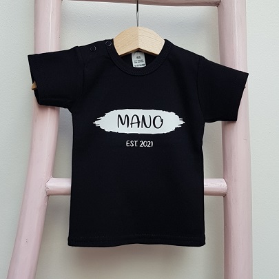 T-shirt verfstreep naam geboortejaar foto Mano klein