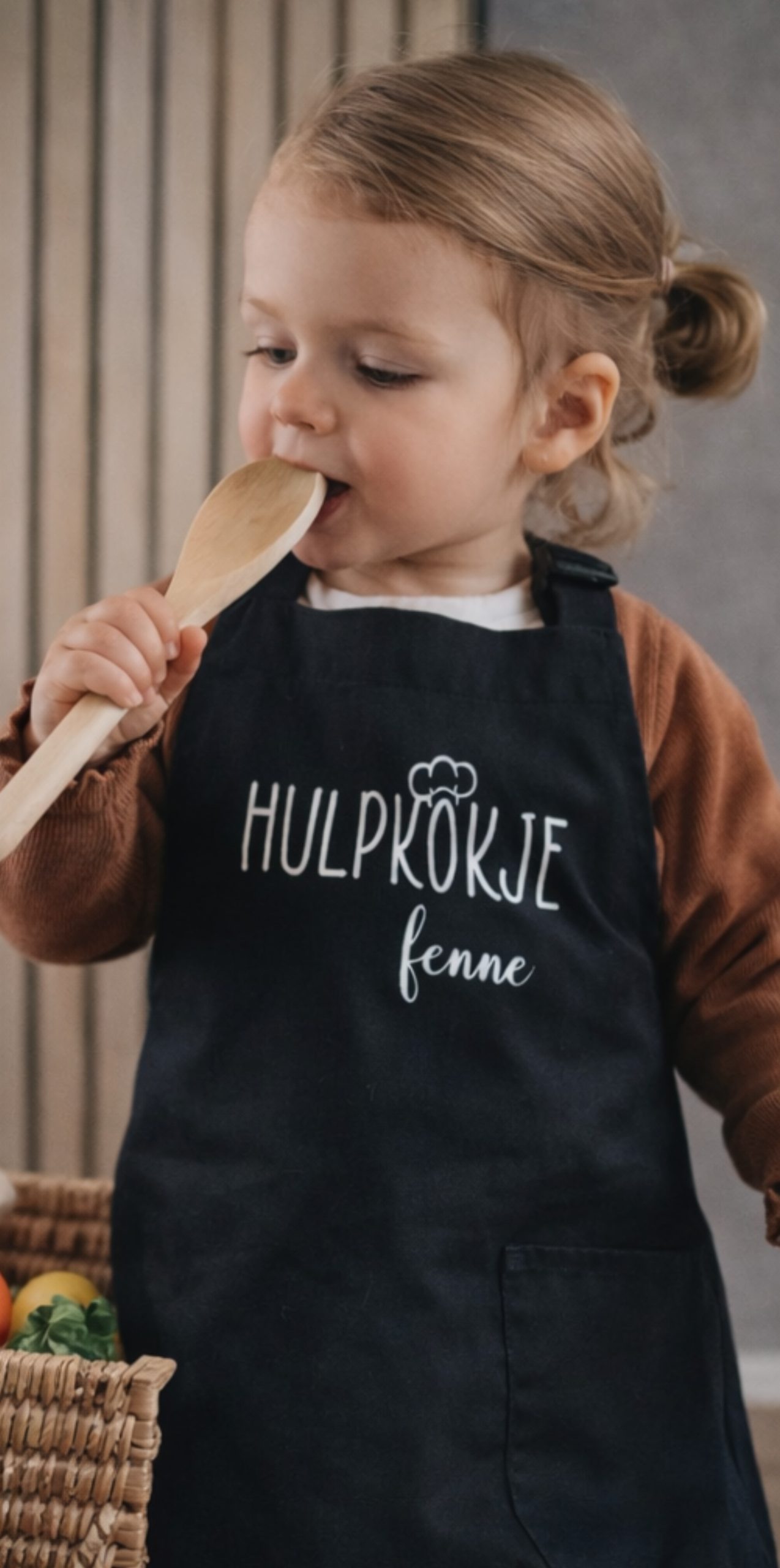 kinder keukenschort hulpkokje met naam gepersonaliseerd zwart