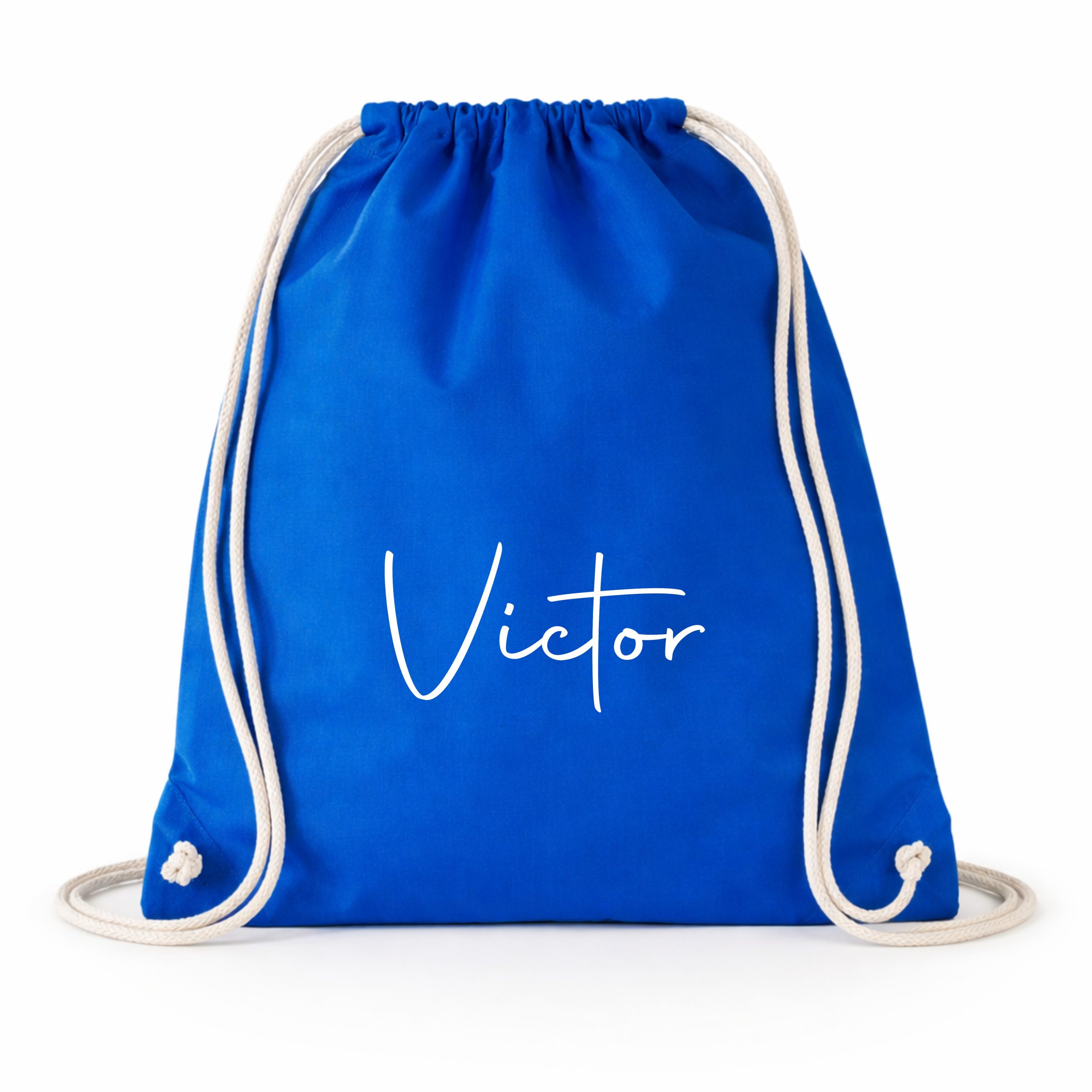 Katoenen gymtas donker blauw naam sierlijk