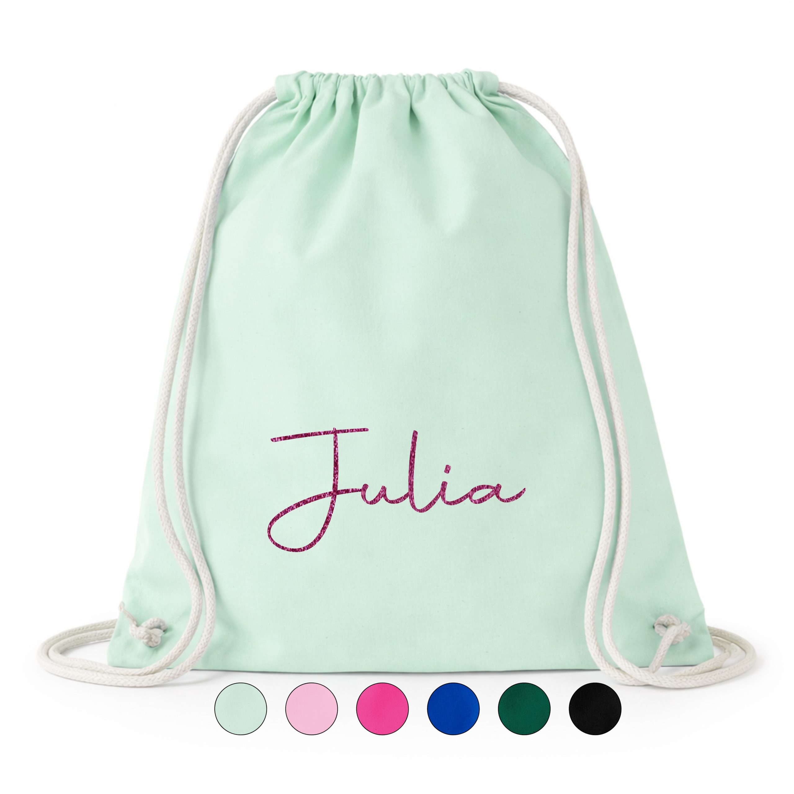 Katoenen gymtas pastel mintgroen naam sierlijk hoofdfoto