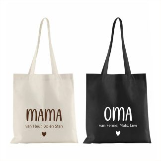 Katoenen shopper voor mama of oma, gepersonaliseerd met namen van (klein)kinderen – ideaal als persoonlijk cadeau