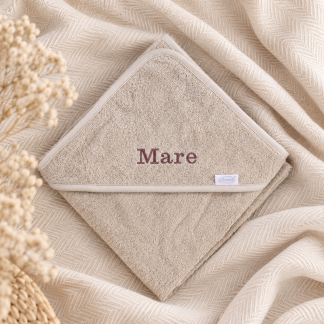 Badcape met naam beige badstof