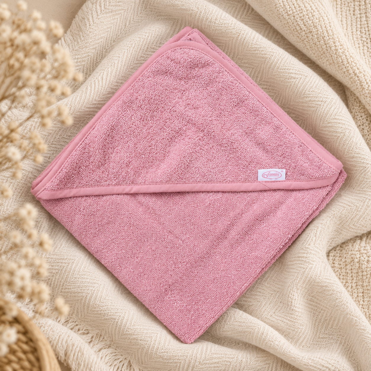 Badcape met naam roze badstof