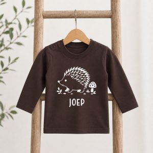 Egel kinder shirt bruin met naam