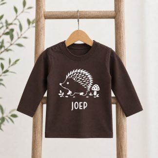 Egel kinder shirt bruin met naam