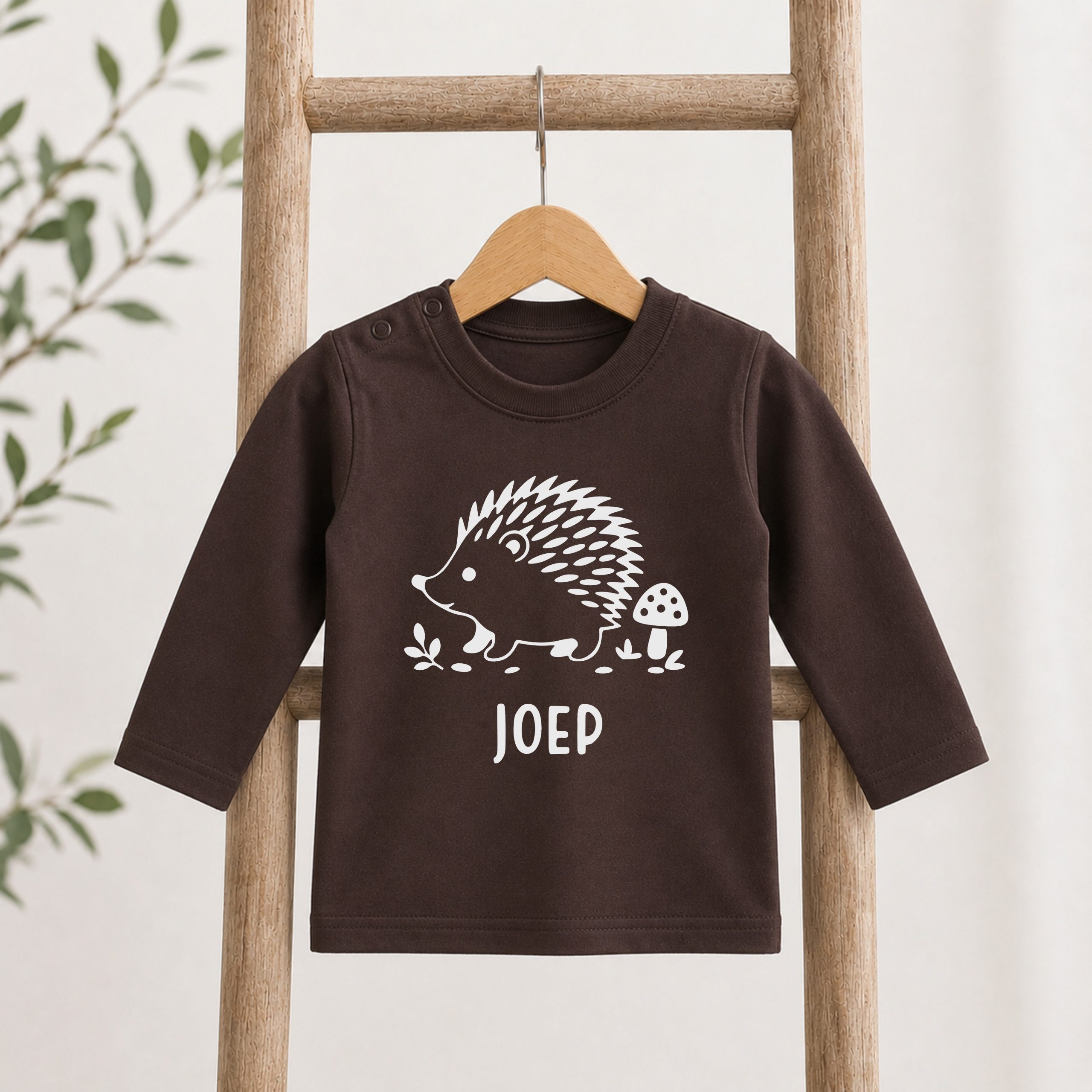 Egel kinder shirt bruin met naam